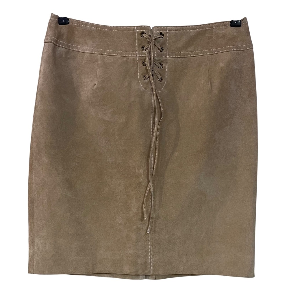 Doncaster Tan Suede Leather Lace‎ Up Front Mini Skirt Western Coastal Cowgirl 8